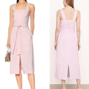 Vince wispy pink linen wide strap belted  square neck midi dress size 0 vacation